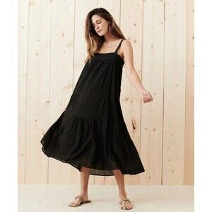 Jenni Kayne Womens XS Summer Dress Black Linen Cotton Blend Fully Lined Beach